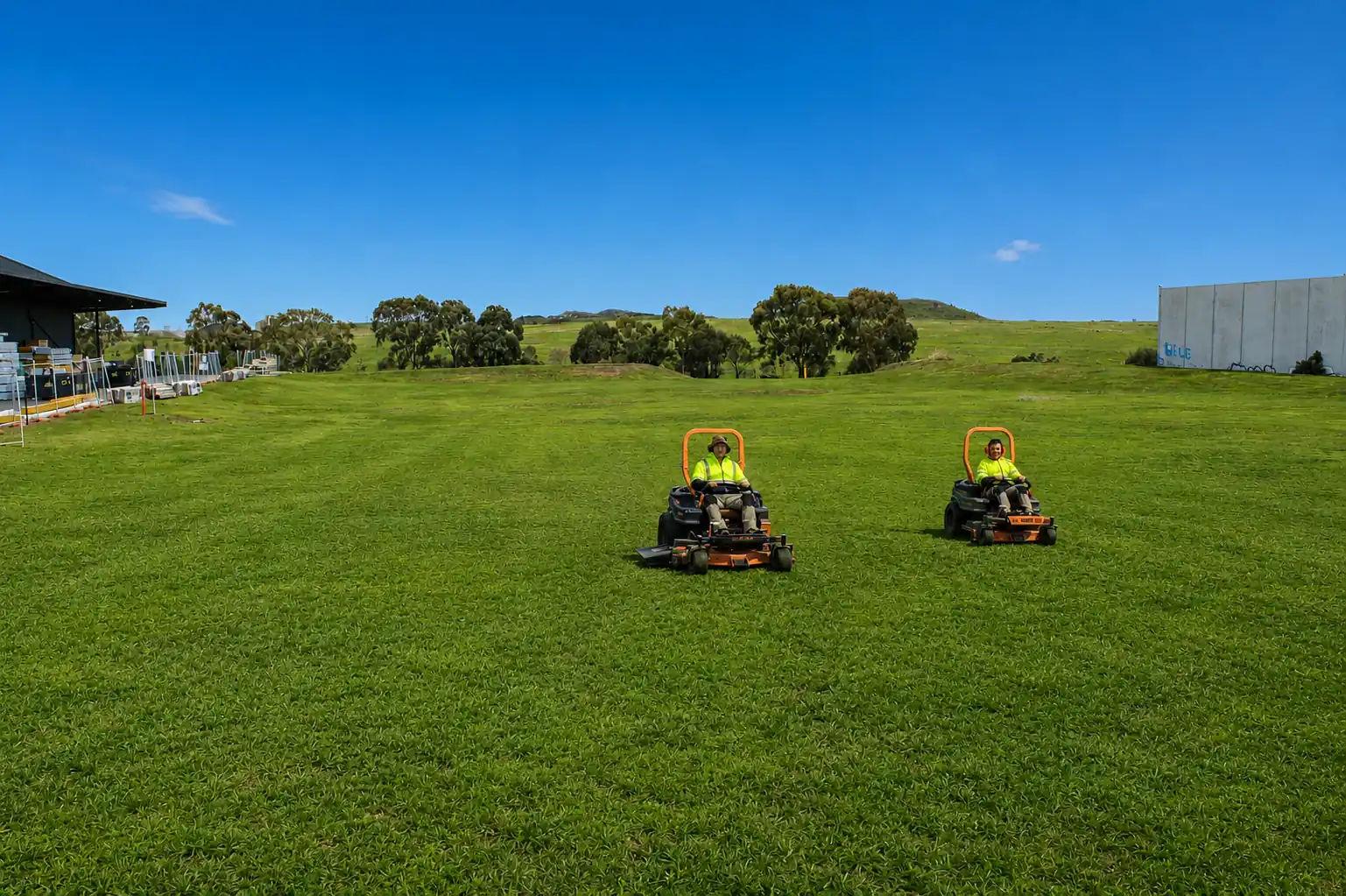 COMSTRA Mowing gardeners maintaining open grounds near Geelong, part of our NDIS service area